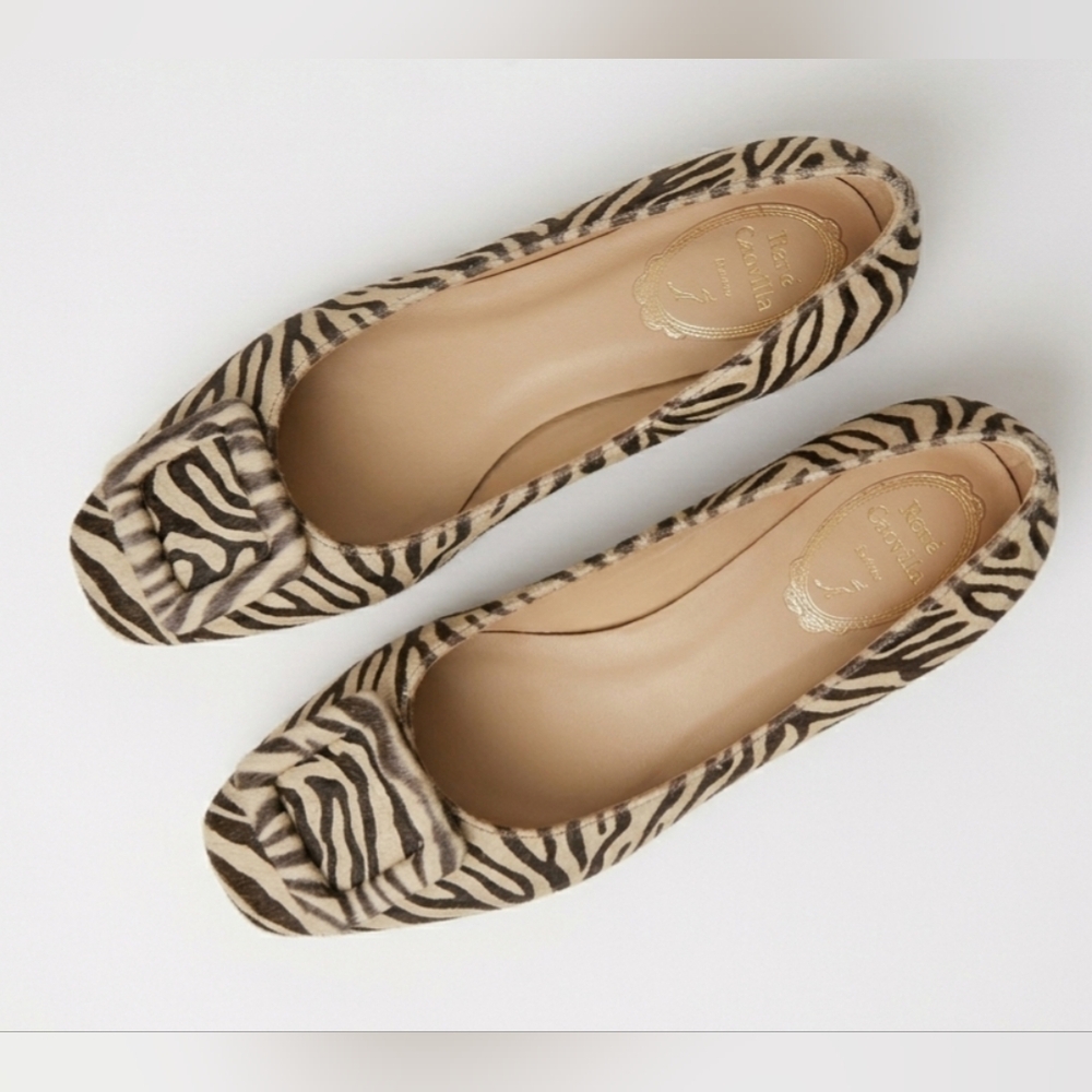 NWOT Ann Mashburn Zebra Calf Hair Buckle Shoe Flats 35 Italy Animal Print